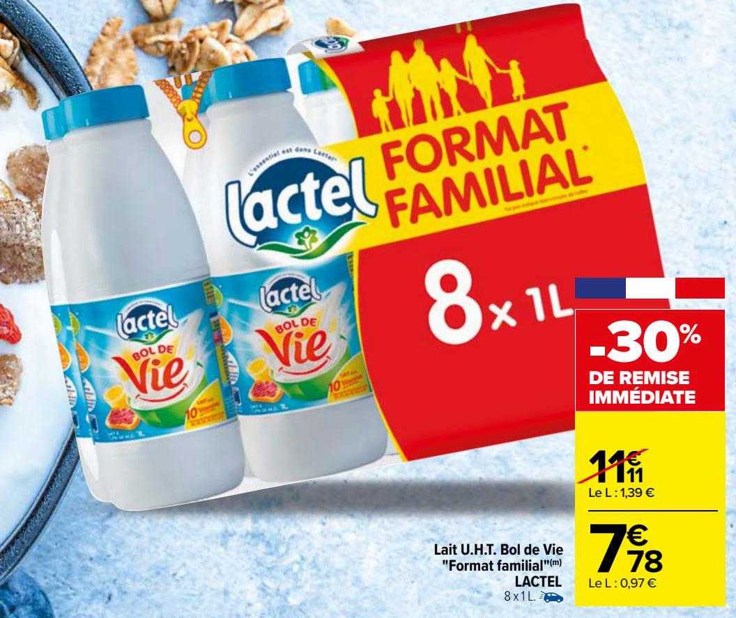 lait u.h.t. bol de vie "format familial" lactel