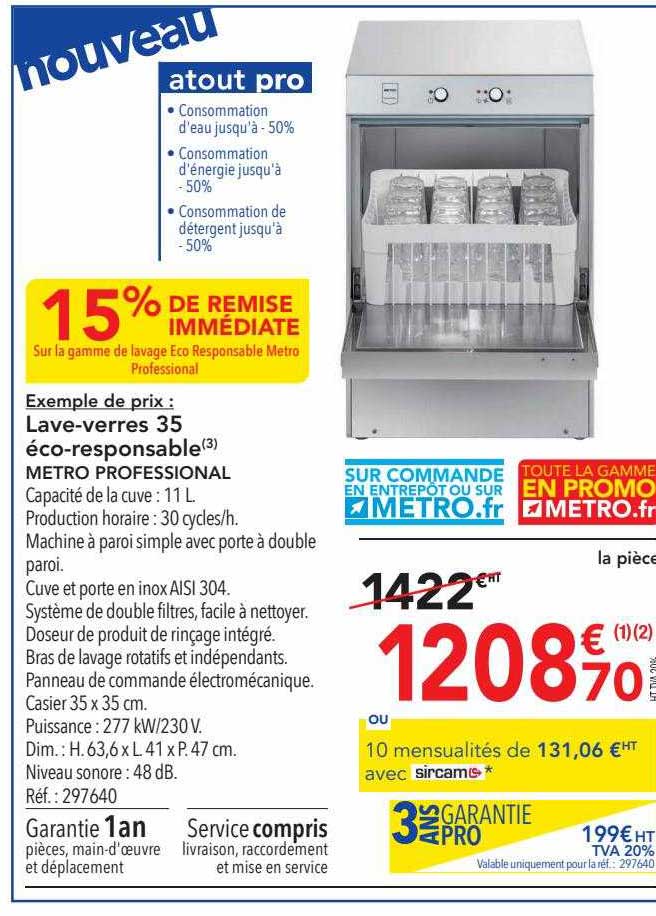 lave-verres 35 éco-responsable metro professional