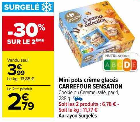 mini pots crème glacés carrefour sensation