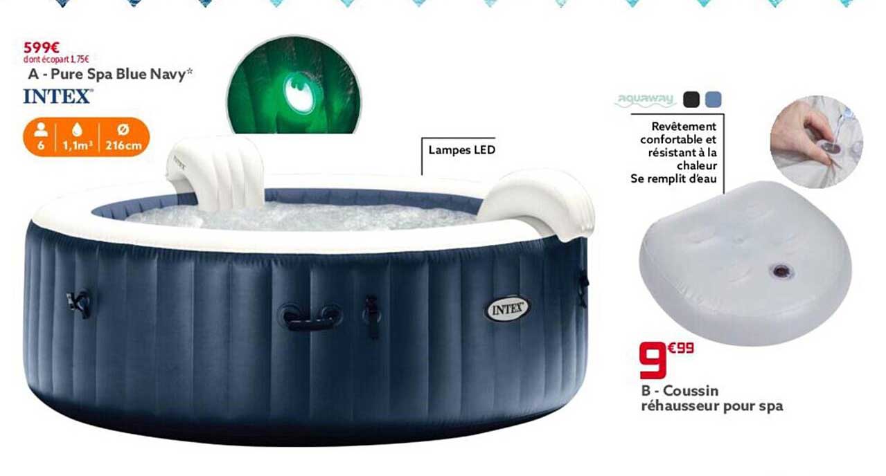 pure spa blue navy intex, coussin réhausseur pour spa