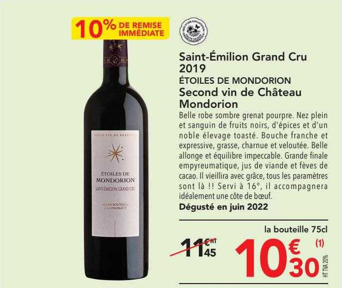 saint-émilion grand cru 2019 étoiles de mondorion second vin de château mondorion