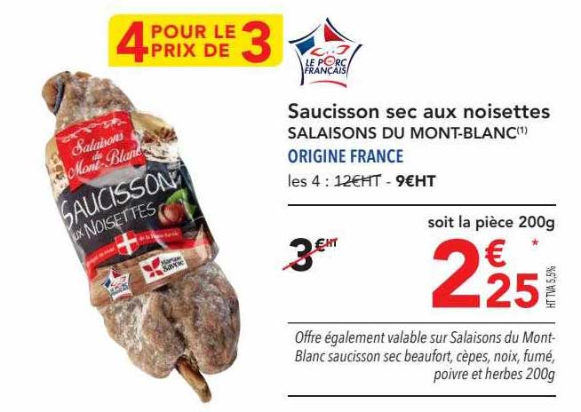 saucisson sec aux noisettes salaisons du mont-blanc