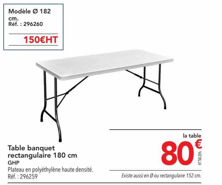 table banquet rectangulaire 180 cm ghp