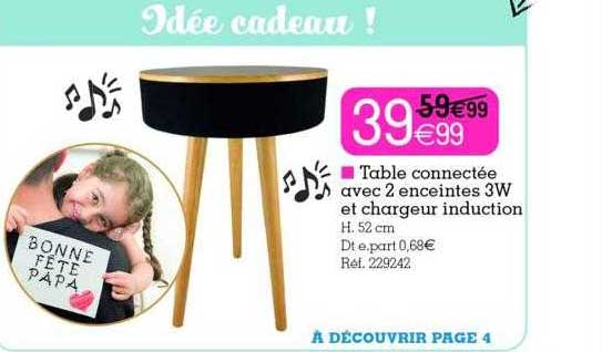 Table Connectée Avec 2 Enceintes 3w Et Chargeur Induction