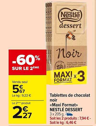 tablettes de chocolat nori «maxi format» nestlé dessert