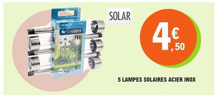 5 LAMPES SOLAIRES ACIER INOX