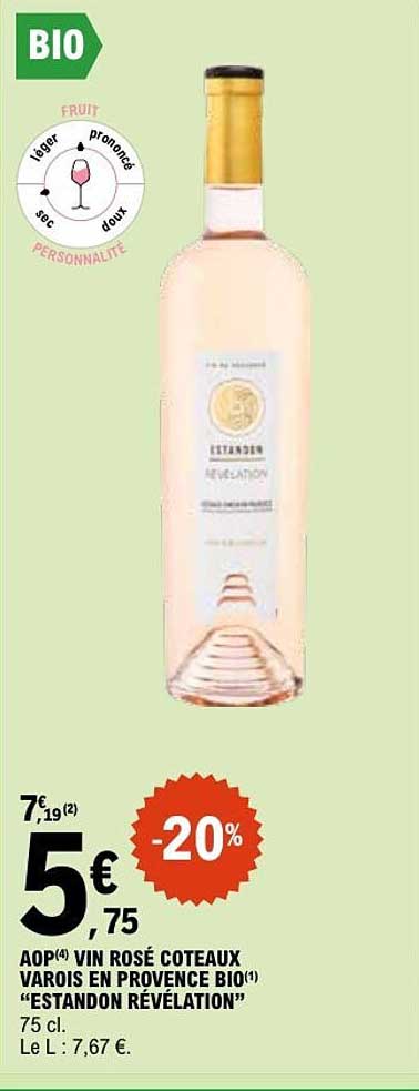 AOP Vin rosé Coteaux Varois en Provence BIO “Estandon Révélation”