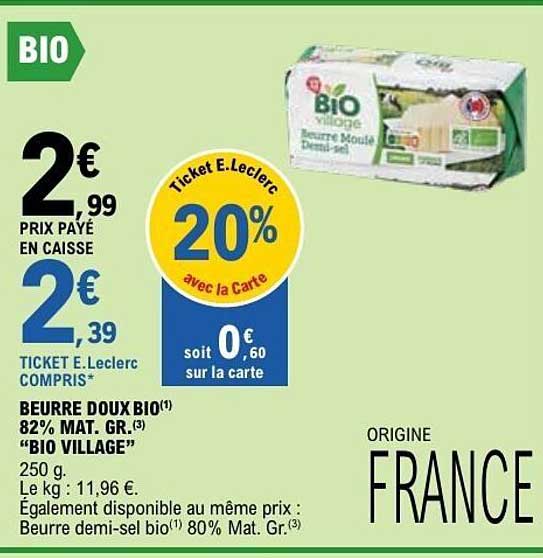 BIO VILLAGE Beurre doux BIO