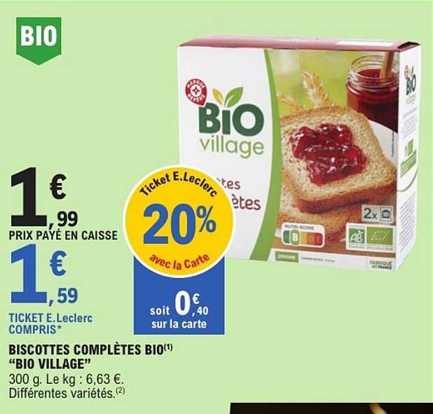 BIO village Biscottes complètes BIO