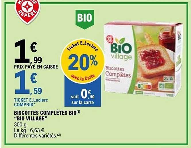 BIO VILLAGE Biscottes Complètes