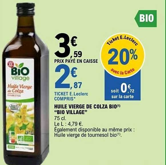 Bio Village Huile Vierge de Colza Bio