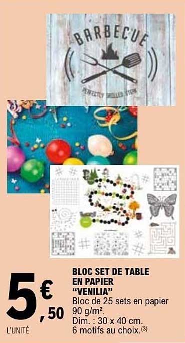 BLOC SET DE TABLE EN PAPIER “VENILIA”