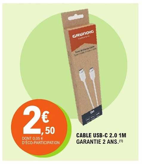CABLE USB-C 2.0 1M GARANTIE 2 ANS