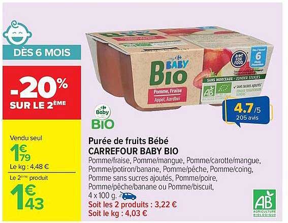 Carrefour Baby Bio Purée de fruits Bébé