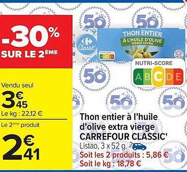 Carrefour Classic' Thon entier à l'huile d'olive extra vierge
