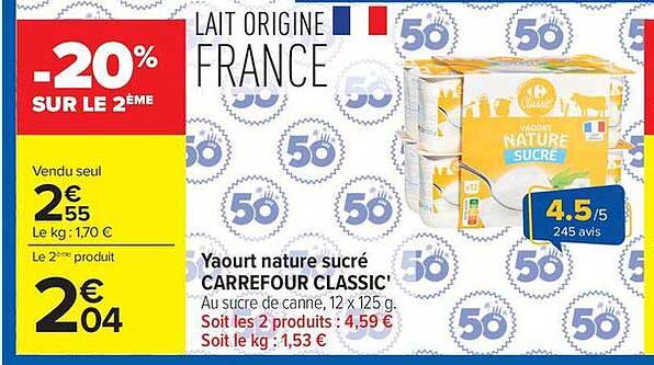 Carrefour Classic Yaourt nature sucré