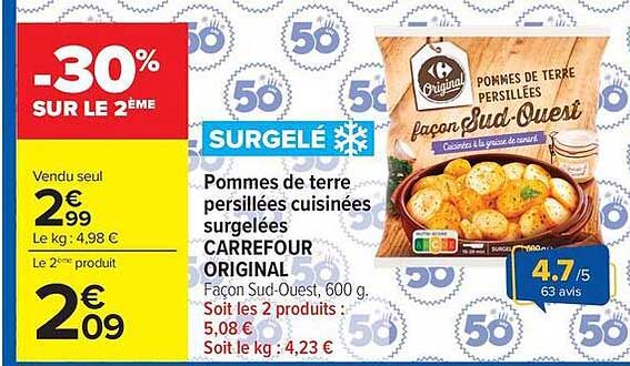 CARREFOUR ORIGINAL Pommes de terre persillées cuites surgelées