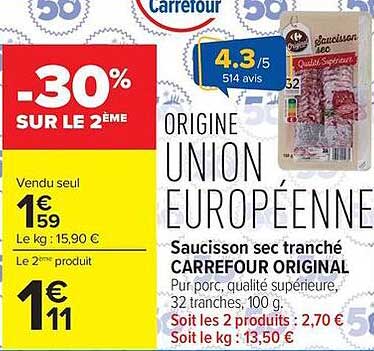 CARREFOUR ORIGINAL Saucisson sec tranché