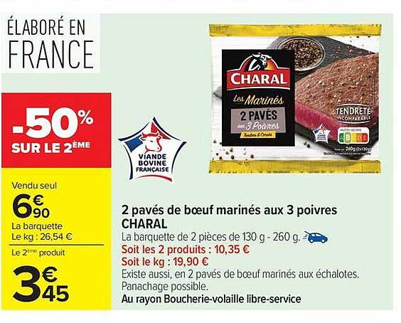 CHARAL 2 pavés de bœuf marinés aux 3 poivres