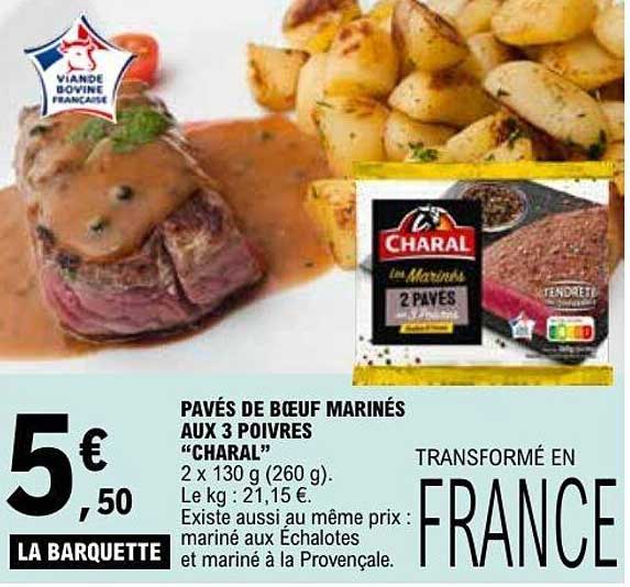 CHARAL Pavés de Bœuf marinés aux 3 poivres