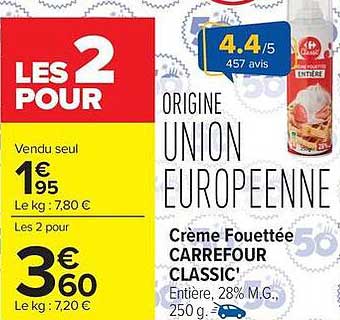 Crème Fouettée CARREFOUR CLASSIC