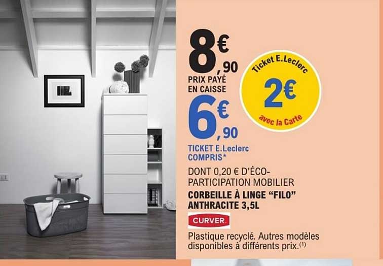 CURVER CORBEILLE À LINGE “FILO” ANTHRACITE 3,5L
