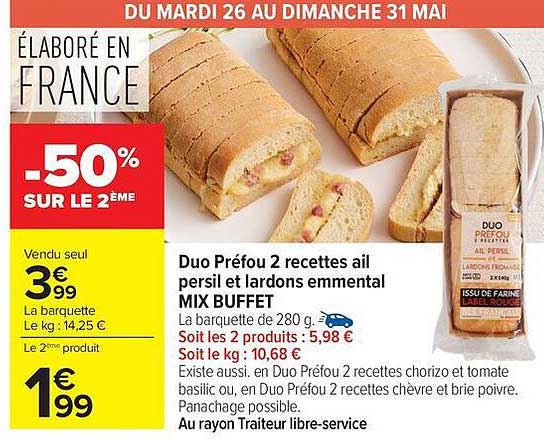 Duo Préfou 2 recettes ail persil et lardons emmental MIX BUFFET