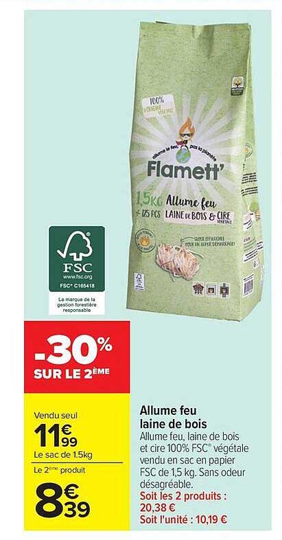 Flamett Allume feu laine de bois et cire