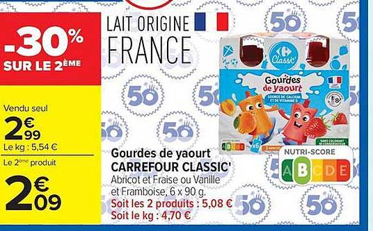 Gourdes de yaourt CARREFOUR CLASSIC