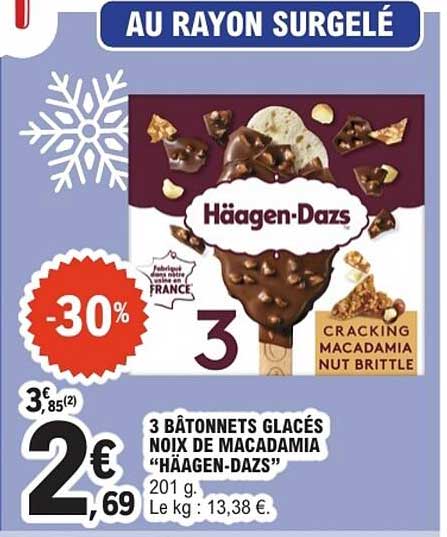 Häagen-Dazs 3 BÂTONNETS GLACÉS NOIx DE MACADAMIA "HÄAGEN-DAZS