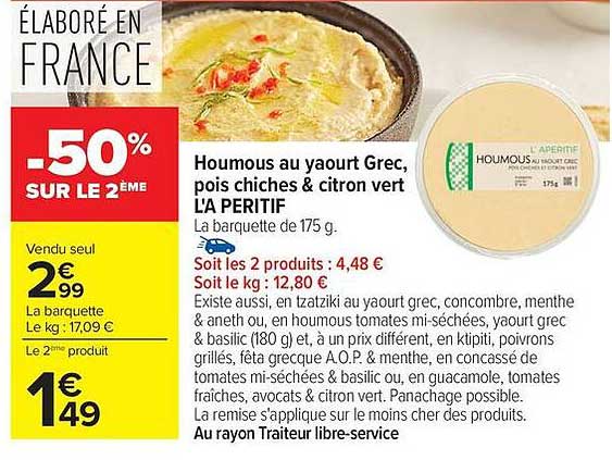 Houmous au yaourt Grec, pois chiches & citron vert L'APERITIF