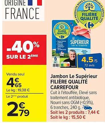 Jambon Le Supérieur FILIÈRE QUALITÉ CARREFOUR
