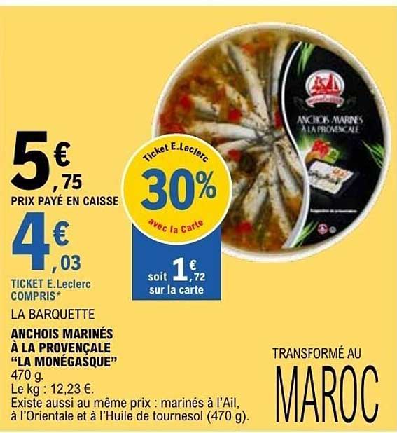 LA BARQUETTE ANCHOIS MARINÉS À LA PROVENÇALE "LA MONÉGASQUE