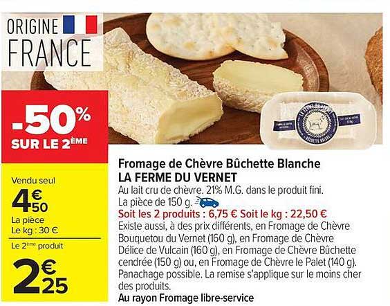 LA FERME DU VERNET Fromage de Chèvre Bûchette Blanche