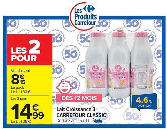 Lait Croissance 3 CARREFOUR CLASSIC