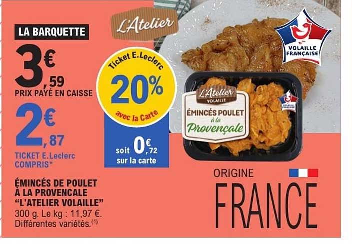L'Atelier Volaille Émincés de poulet à la Provençale