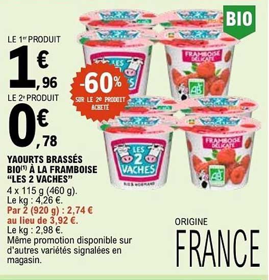Les 2 Vaches Yaourts brassés BIO à la framboise
