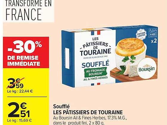 LES PÂTISSIERS DE TOURAINE SOUFFLÉ AU FROMAGE BOURSIN