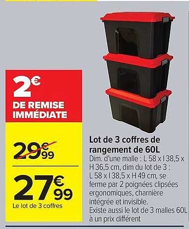 Lot de 3 coffres de rangement de 60L