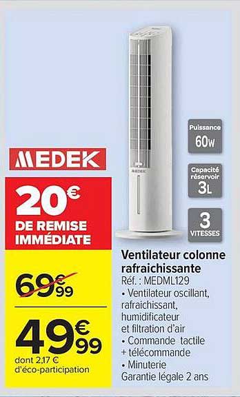 MEDEK Ventilateur colonne rafraichissante