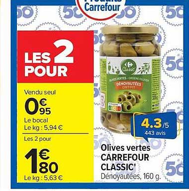 Olives vertes CARREFOUR CLASSIC