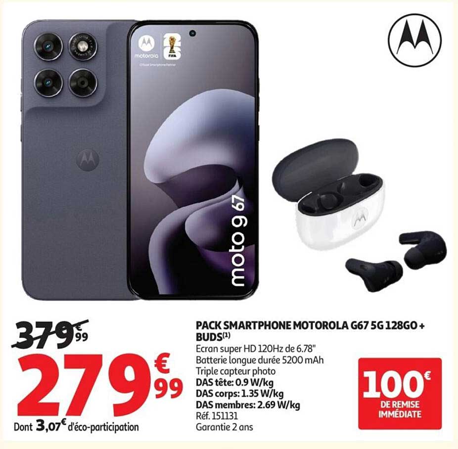PACK SMARTPHONE MOTOROLA G67 5G 128GO + BUDS