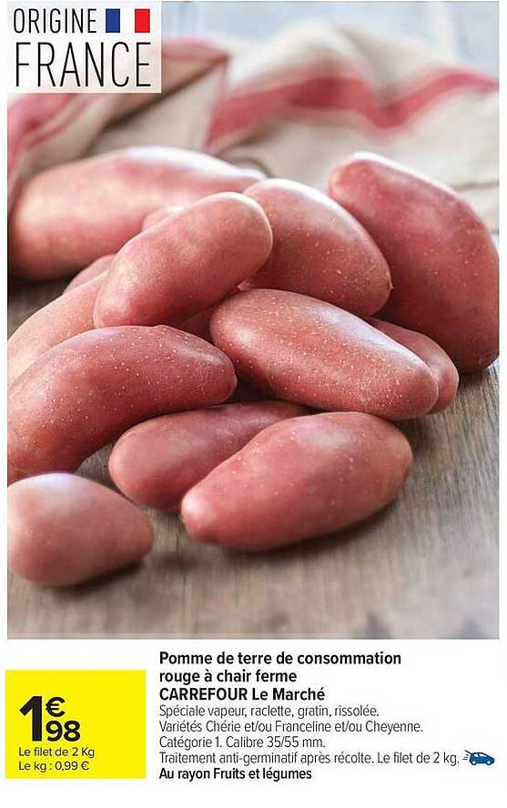 Pomme de terre de consommation rouge à chair ferme