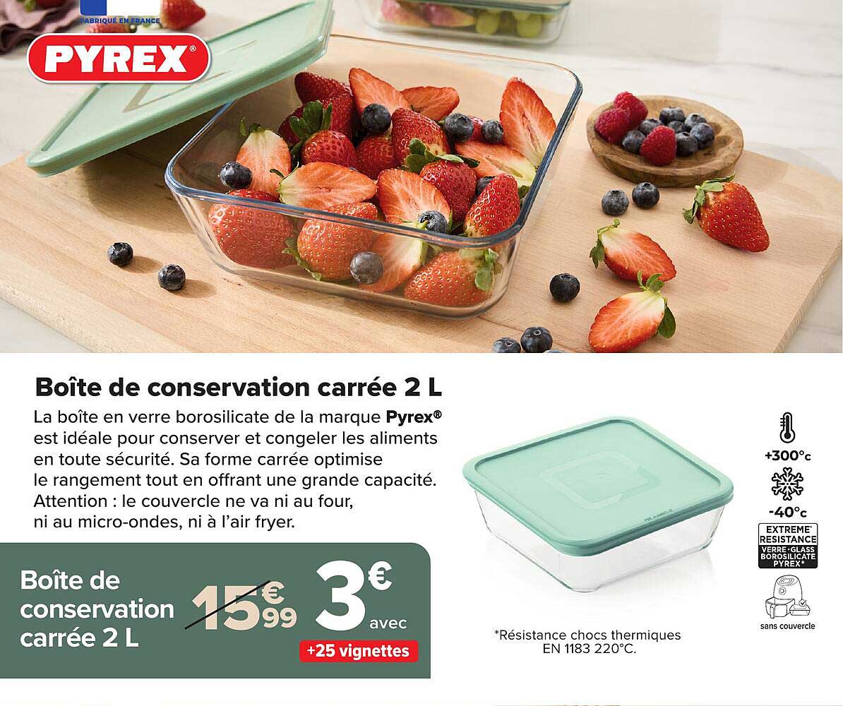 Pyrex Boîte de conservation carrée 2 L