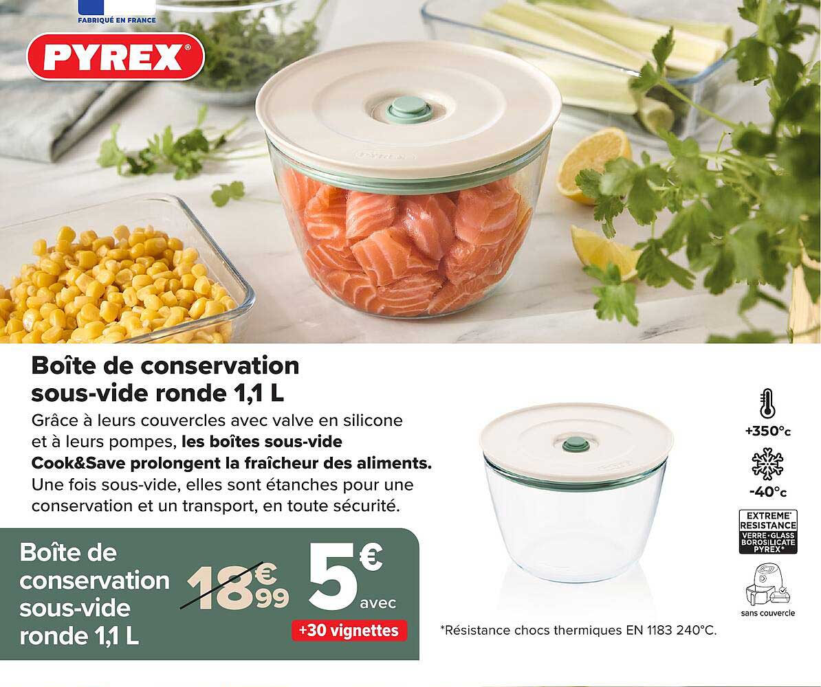Pyrex Boîte de conservation sous-vide ronde 1,1 L