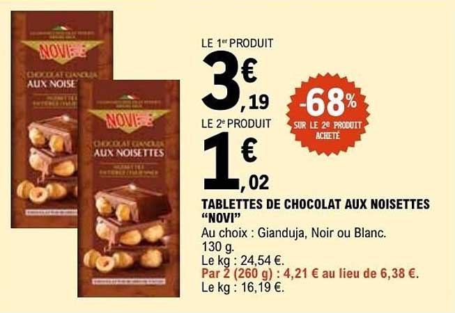 TABLETTES DE CHOCOLAT AUX NOISETTES "NOVI