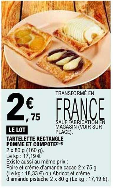 Tartelette rectangle pomme et compote