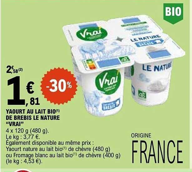Vrai Yaourt au lait bio de brebis nature