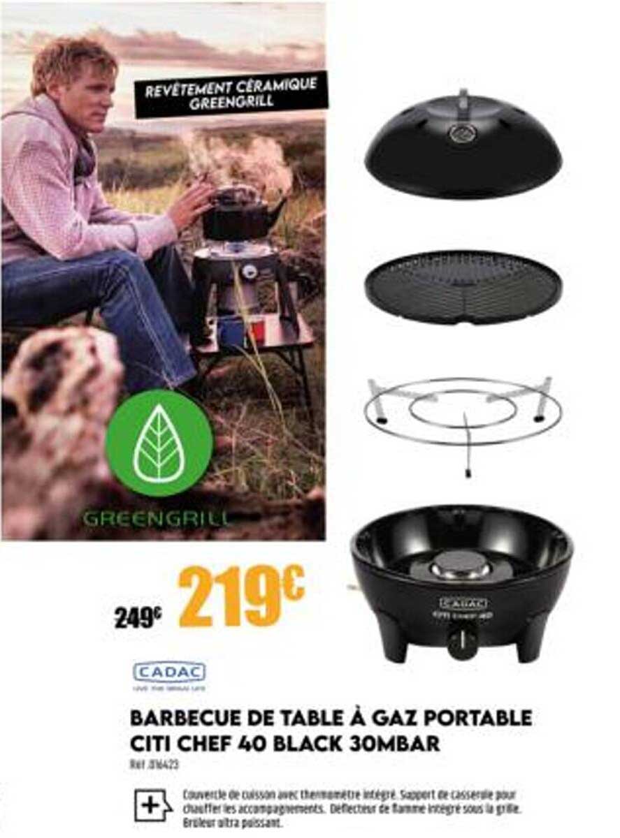 barbecue de table à gaz portable citi chef 40 black 30mbar cadac