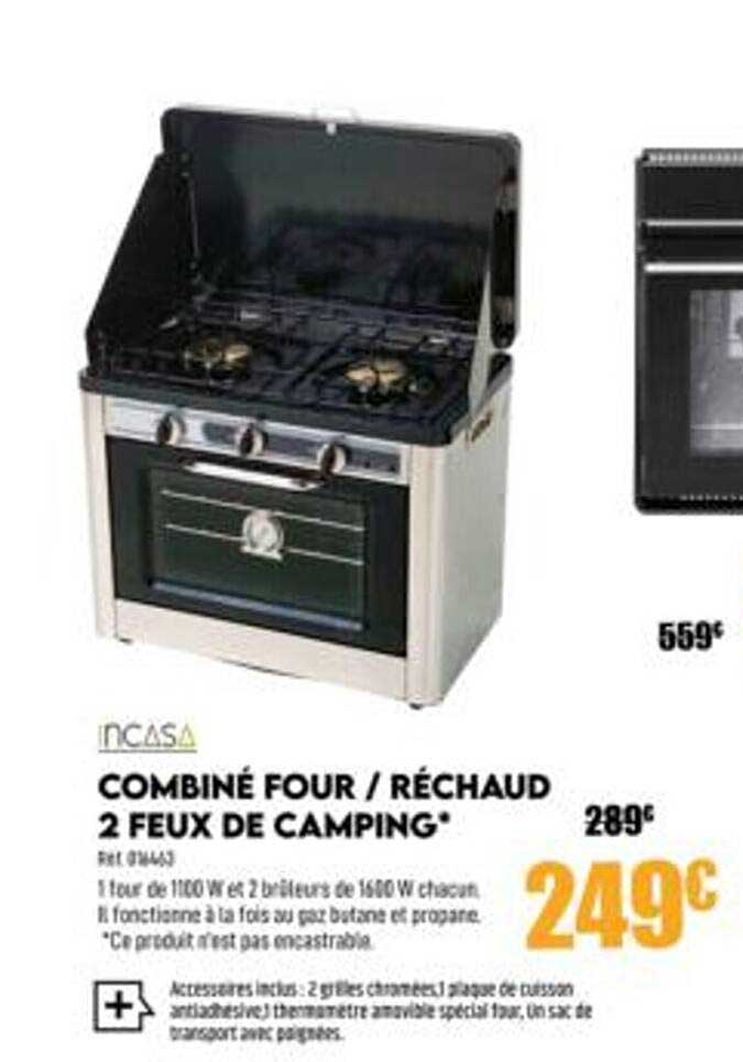 combiné four-réchaud 2 feux de camping incasa